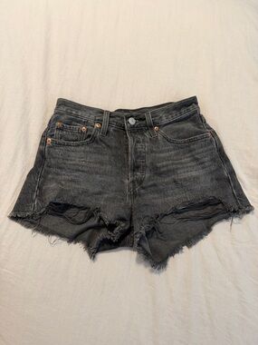 Levi's 501 Black Frayed Denim High Rise Shorts Size W24